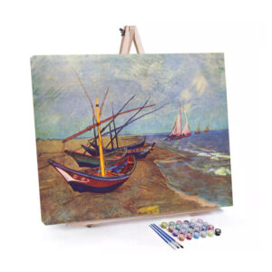 Fishing Boats on the Beach at Saintes-Maries paint by numbers displayed on a easel