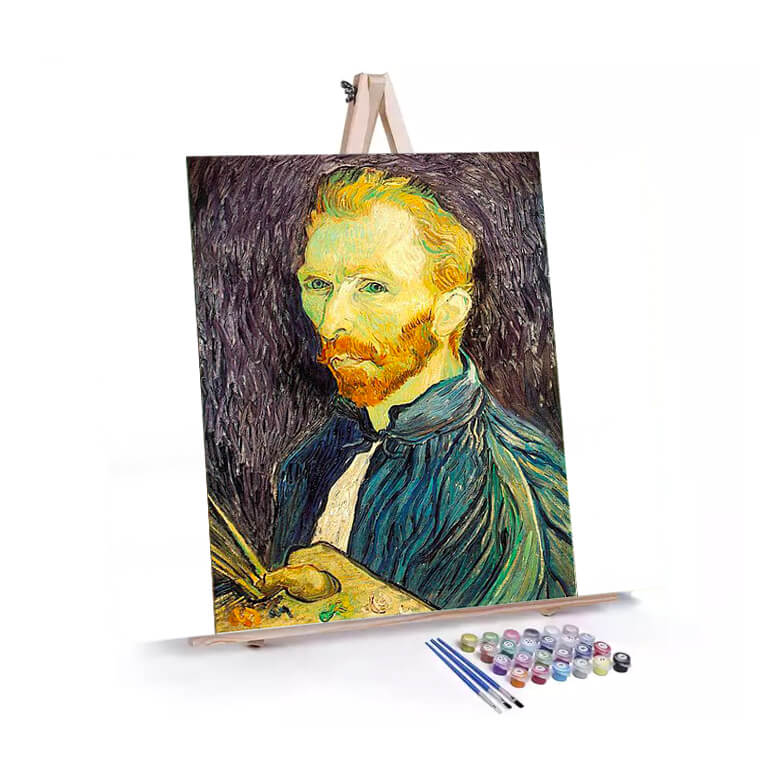 Van Gogh’s Self Portrait paint by numbers displayed on a easel