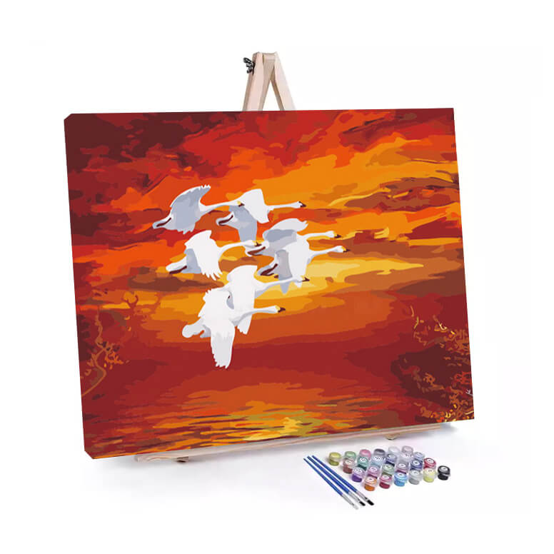 Sunset Flight paint by numbers displayed on a easel