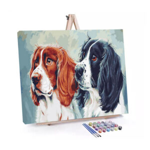 English Springer Spaniels in Nature’s Beauty paint by numbers displayed on a easel