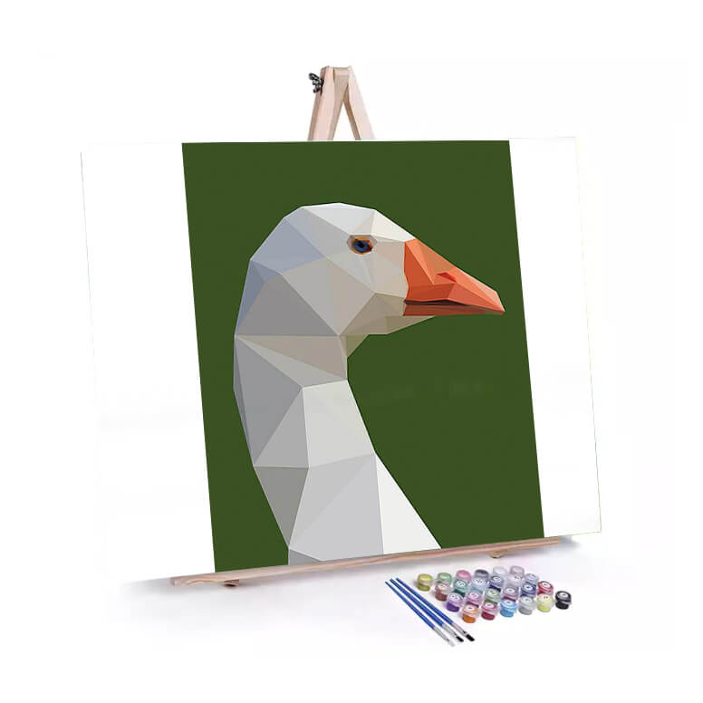 Geometric Goose paint by numbers displayed on a easel