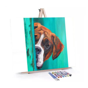 Peeking Boxer paint by numbers displayed on a easel