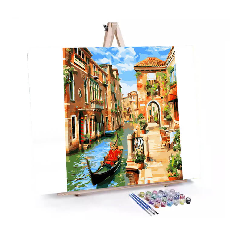 Gondola in Venice paint by numbers displayed on a easel