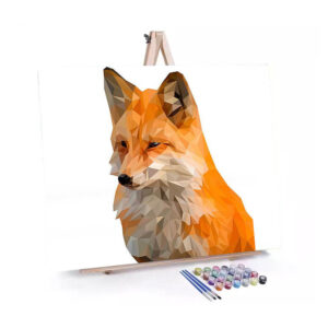 Geometric Fox paint by numbers displayed on a easel