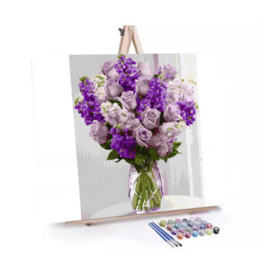 Purple Lilac Flowers paint by numbers displayed on a easel