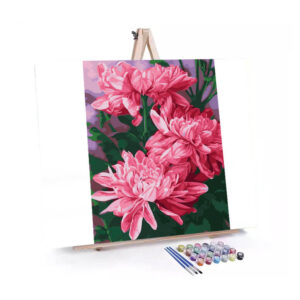 Pink Flower Serene paint by numbers displayed on a easel