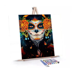 Spooky Flower Woman paint by numbers displayed on a easel