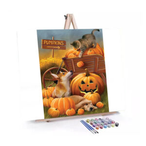 Pumpkin Heavens paint by numbers displayed on a easel