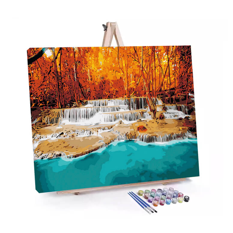 Euphoric Waterfall paint by numbers displayed on a easel