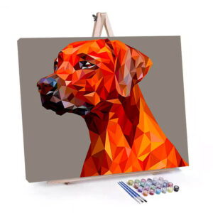 Geometric Dog paint by numbers displayed on a easel