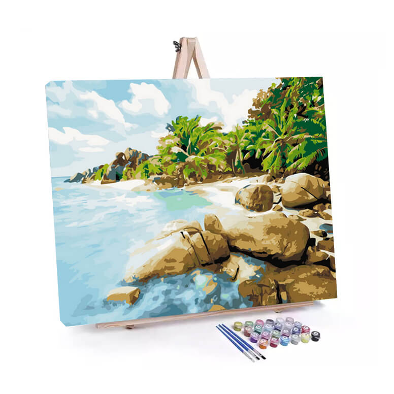 Tropical Paradise paint by numbers displayed on a easel