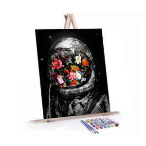 Cosmic Blooms paint by numbers displayed on a easel