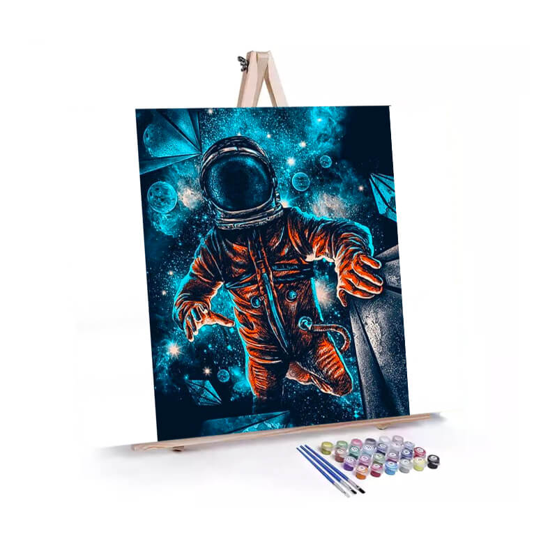 Cosmic Explorer paint by numbers displayed on a easel