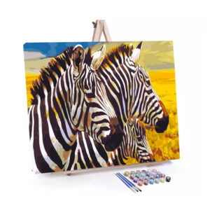 Wild Zebras on the Serengeti paint by numbers displayed on a easel