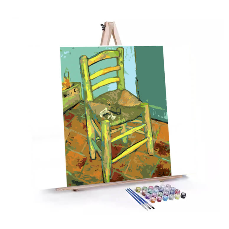 Van Gogh's Chair paint by numbers displayed on a easel