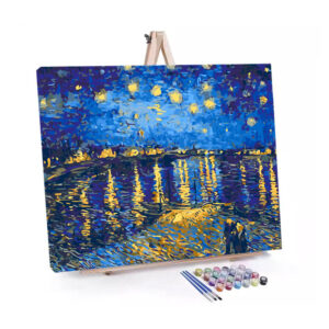 Starry Night Over the Rhône paint by numbers displayed on a easel