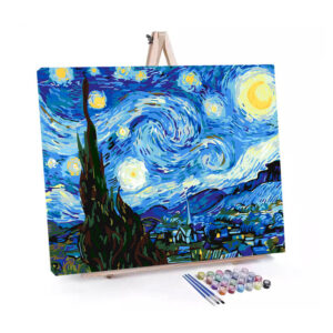 Starry Night paint by numbers displayed on a easel